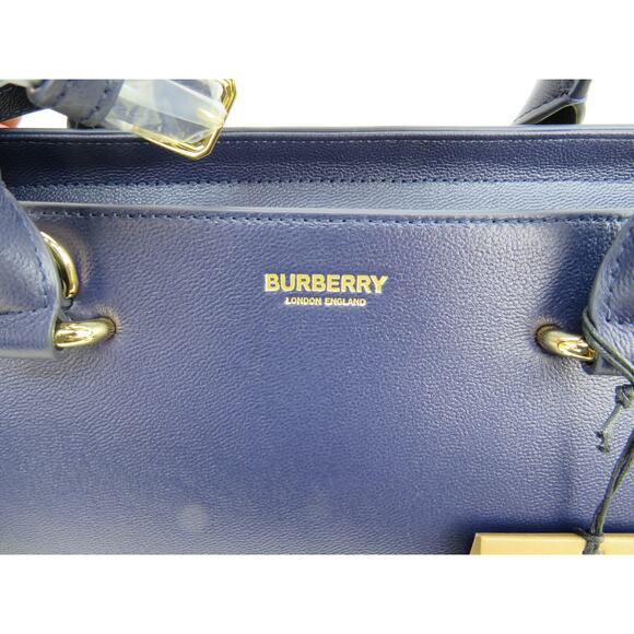 NWT BURBERRY BANWELL DARK BLUE LEATHER CHECK CANVAS SM SHOULDER TOTE BAG $ 1950 - Picture 4 of 13